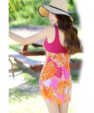 One-Pieces Women's One Piece Printed Mesh Beach Swim Dress Bow-Knot - Orange - CH12J2MDUNR