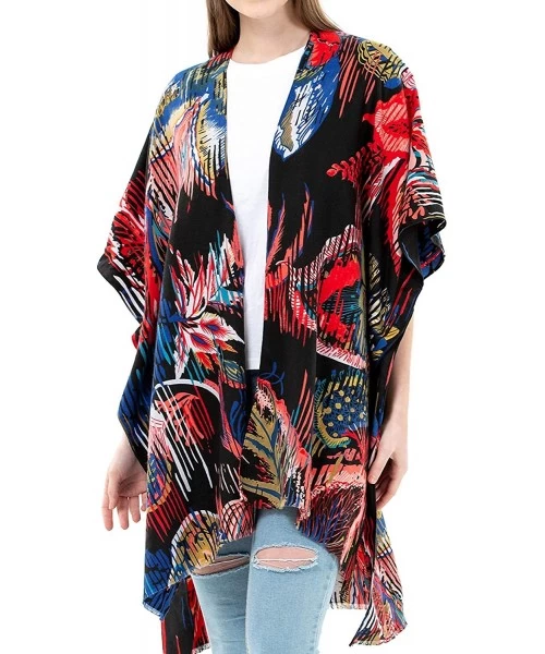 Cover-Ups Kimonos for Women Cotton Poncho Shawl Floral Blouse Cover Up Long Cardigan Swimwear Kaftan Lightweight Sun Protecti...