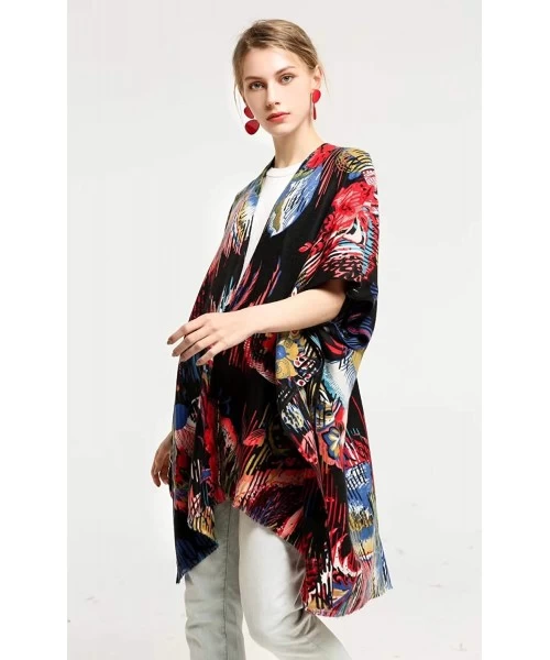 Cover-Ups Kimonos for Women Cotton Poncho Shawl Floral Blouse Cover Up Long Cardigan Swimwear Kaftan Lightweight Sun Protecti...