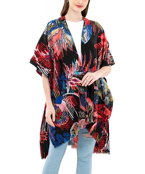 Cover-Ups Kimonos for Women Cotton Poncho Shawl Floral Blouse Cover Up Long Cardigan Swimwear Kaftan Lightweight Sun Protecti...