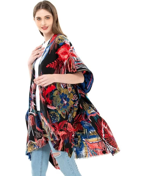 Cover-Ups Kimonos for Women Cotton Poncho Shawl Floral Blouse Cover Up Long Cardigan Swimwear Kaftan Lightweight Sun Protecti...