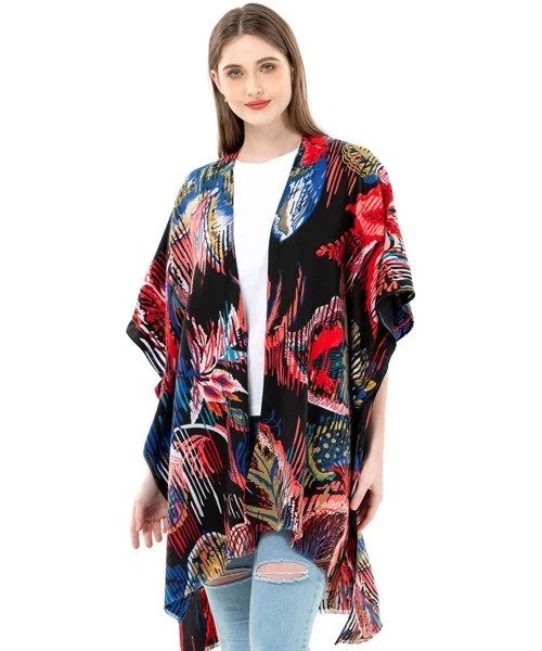 Cover-Ups Kimonos for Women Cotton Poncho Shawl Floral Blouse Cover Up Long Cardigan Swimwear Kaftan Lightweight Sun Protecti...