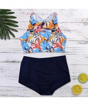 Racing Women's Swimwear Sexy High Waist Bikini Set Swimwear Retro Print Beachwear Bikini Set - Multicoloured - CZ18TM4C649