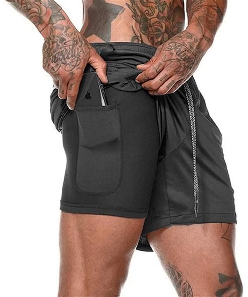 Racing Men Workout Gym Running Shorts Training with Inner Compression Quick Dry - Black-b - CR1970H2Q0G