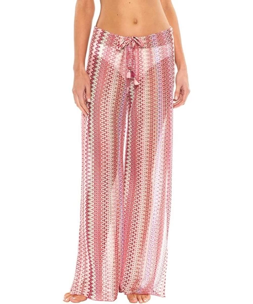 Tankinis Women's Pierside Crochet Split Leg Pants Swim Cover Up - Geranium - CE18M2237A8