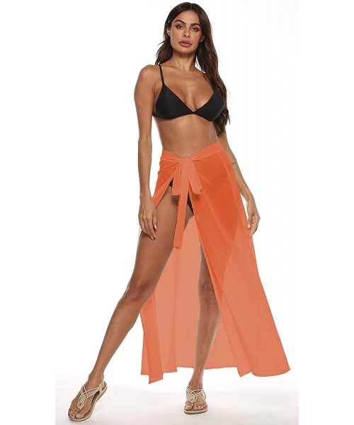 Cover-Ups Women's Swimsuit Cover Up Summer Sarong Wrap Skirt Beach Bikini Swimwear Maxi Skirt - Orange - C3194X3MQ9G