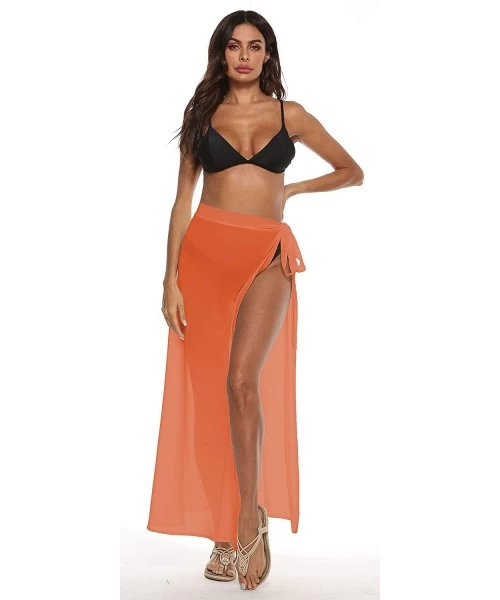 Cover-Ups Women's Swimsuit Cover Up Summer Sarong Wrap Skirt Beach Bikini Swimwear Maxi Skirt - Orange - C3194X3MQ9G