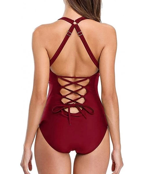 One-Pieces Casual Swimsuits for Womens Swimming Costume Padded Swimsuit Monokini Push Up Bikini Sets Swimwear - C-red - CF18R...