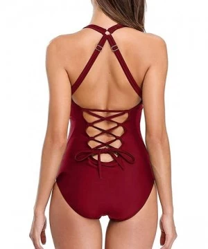 One-Pieces Casual Swimsuits for Womens Swimming Costume Padded Swimsuit Monokini Push Up Bikini Sets Swimwear - C-red - CF18R...