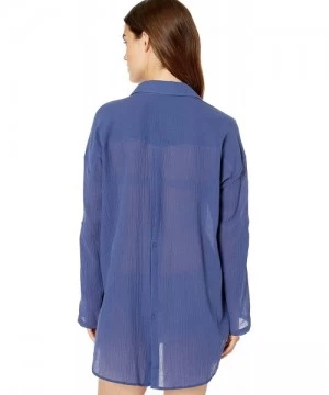 Cover-Ups Women's Classic Beach Shirt Cover Up - Beach Basics Blue Opal - CR18OE5C2X7