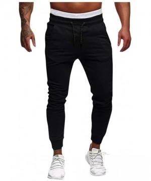 Briefs Sports Pants for Men with Pocket- Slim Fit Straight Ripped Bodybuilding Flexible Waist Long Pants Trousers - Black - C...