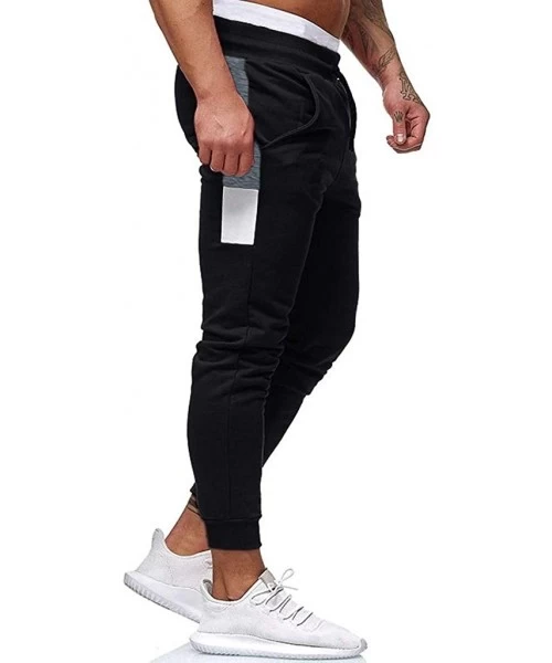 Briefs Sports Pants for Men with Pocket- Slim Fit Straight Ripped Bodybuilding Flexible Waist Long Pants Trousers - Black - C...