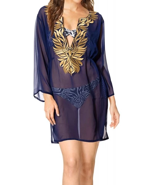 Cover-Ups Women's Plus Size Short Swimsuit Bikini Stylish Beach Cover Up Caftan - Navy Blue_b147 - C218064KS2G