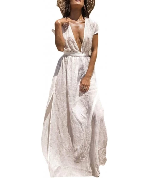 Cover-Ups Women Turkish Kaftan Swimsuit Bikini Cover Ups Casual Beach Caftan Maxi Dress - White 1 - CL18R7L782C