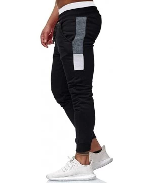 Briefs Sports Pants for Men with Pocket- Slim Fit Straight Ripped Bodybuilding Flexible Waist Long Pants Trousers - Black - C...