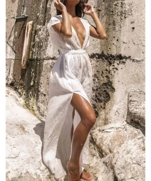 Cover-Ups Women Turkish Kaftan Swimsuit Bikini Cover Ups Casual Beach Caftan Maxi Dress - White 1 - CL18R7L782C