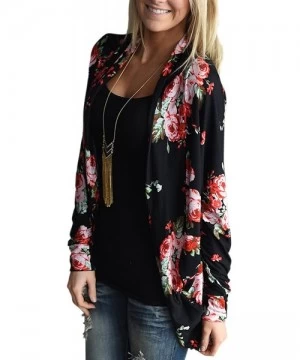 Cover-Ups Women's Floral Striped Leopard Printed Kimono Casual Loose Open Front Cardigan Tops Cover Up - Black - CD12MA0QZ15