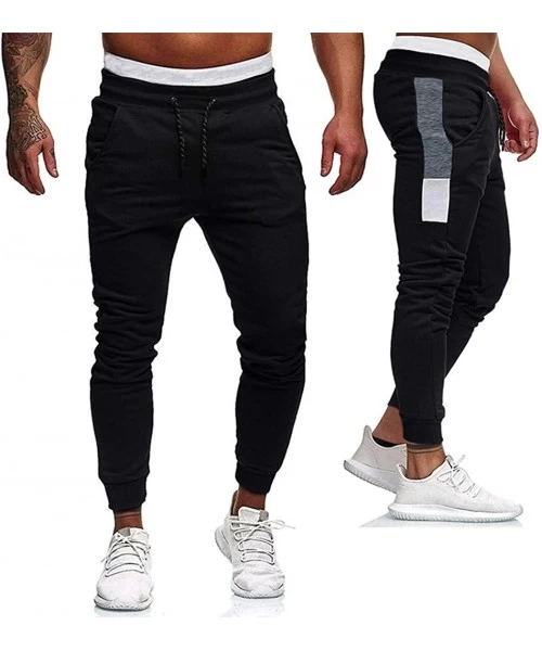 Briefs Sports Pants for Men with Pocket- Slim Fit Straight Ripped Bodybuilding Flexible Waist Long Pants Trousers - Black - C...