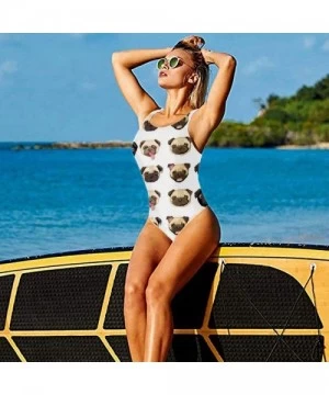 One-Pieces Women's Sexy Backless One Piece Swimsuit Black and Gold Stars Printed Swimwear for Women - Cute Funny Pug Dog - CR...