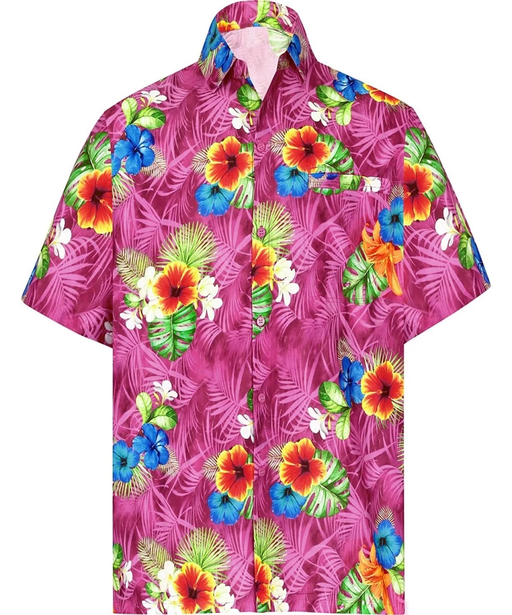 Cover-Ups Men's Loose Casual Short Sleeve Aloha Hawaiian Shirt - Pink_w578 - CA184TTICIR