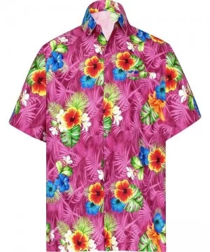 Cover-Ups Men's Loose Casual Short Sleeve Aloha Hawaiian Shirt - Pink_w578 - CA184TTICIR