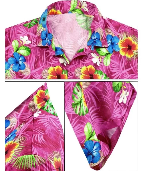 Cover-Ups Men's Loose Casual Short Sleeve Aloha Hawaiian Shirt - Pink_w578 - CA184TTICIR