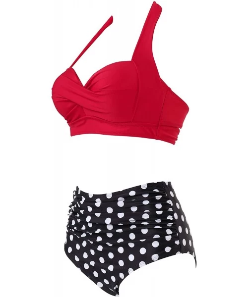 Sets Women Ruched High Waisted Push up Underwire 2 Piece Vintage Swimsuits - Red - CK1922RC9US