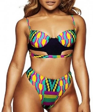 Sets Women Hip Hop Cool Printed Bikini Set Swimming Two Piece Hipster Sexy Swimsuits Push Up Beach Swimwear - Blue - CF18RQG4TW7