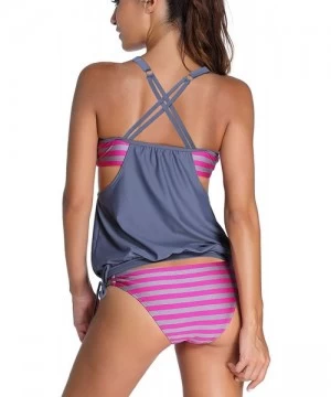 Tankinis Women Tribal Printed Tankini with Boyshort Bikini Set - Gray-90 - CZ12G4RCPBB