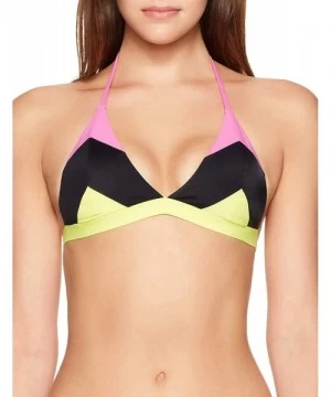 Tops Women's Color Block Triangle Bikini Top - Pink/Yellow/Black - CI17Z4L269Z