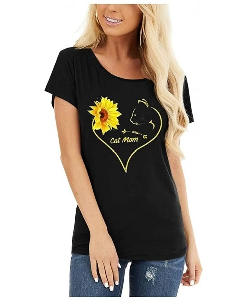 Tops Cute Sunflower Shirts for Women Casual Beach Tee Shirts Letter Print Funny Tops Tee - Black - CL197CSID23