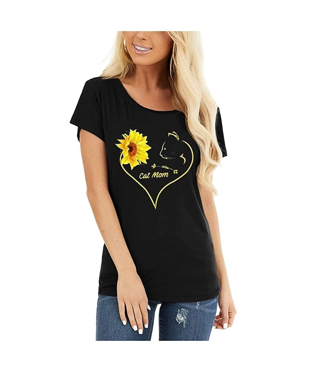 Tops Cute Sunflower Shirts for Women Casual Beach Tee Shirts Letter Print Funny Tops Tee - Black - CL197CSID23