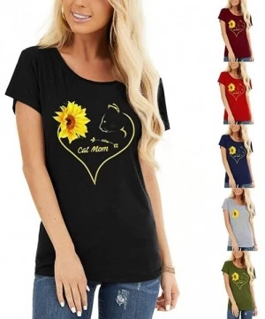 Tops Cute Sunflower Shirts for Women Casual Beach Tee Shirts Letter Print Funny Tops Tee - Black - CL197CSID23