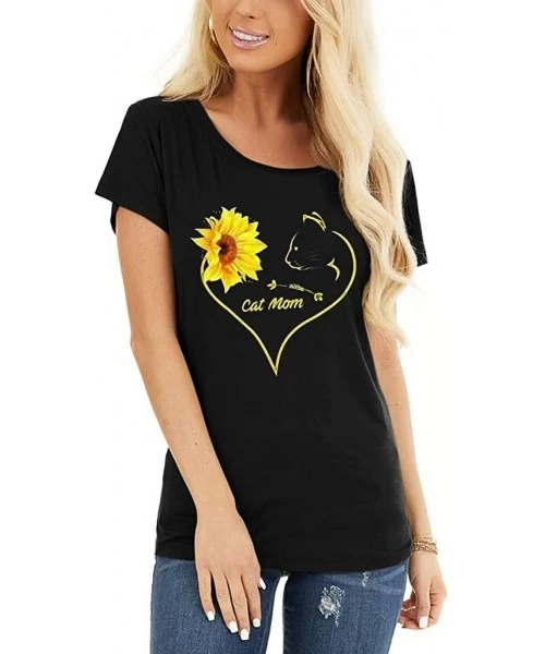 Tops Cute Sunflower Shirts for Women Casual Beach Tee Shirts Letter Print Funny Tops Tee - Black - CL197CSID23