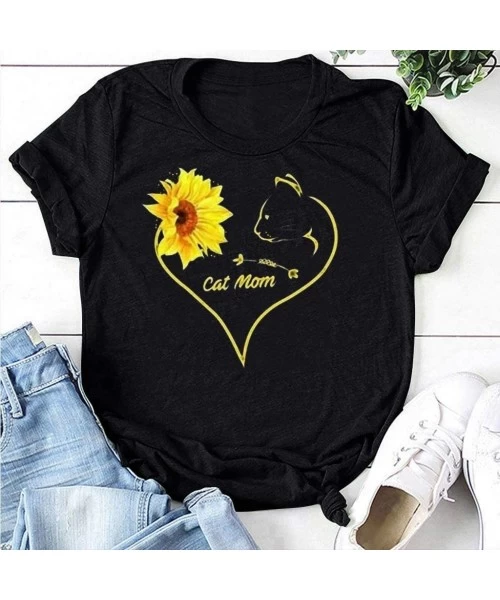 Tops Cute Sunflower Shirts for Women Casual Beach Tee Shirts Letter Print Funny Tops Tee - Black - CL197CSID23