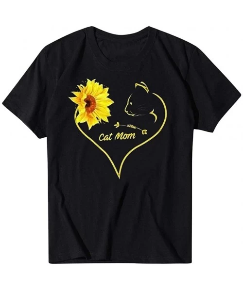 Tops Cute Sunflower Shirts for Women Casual Beach Tee Shirts Letter Print Funny Tops Tee - Black - CL197CSID23