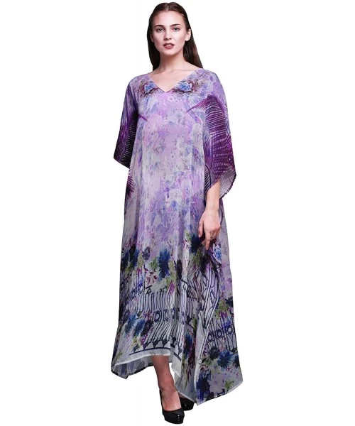 Cover-Ups Ladies Plus Size Kaftan Summer Wear Beach Coverup Kimono Caftan Lounge Wear Maxi Dresses - Light Purple - CJ18RIT6MO2