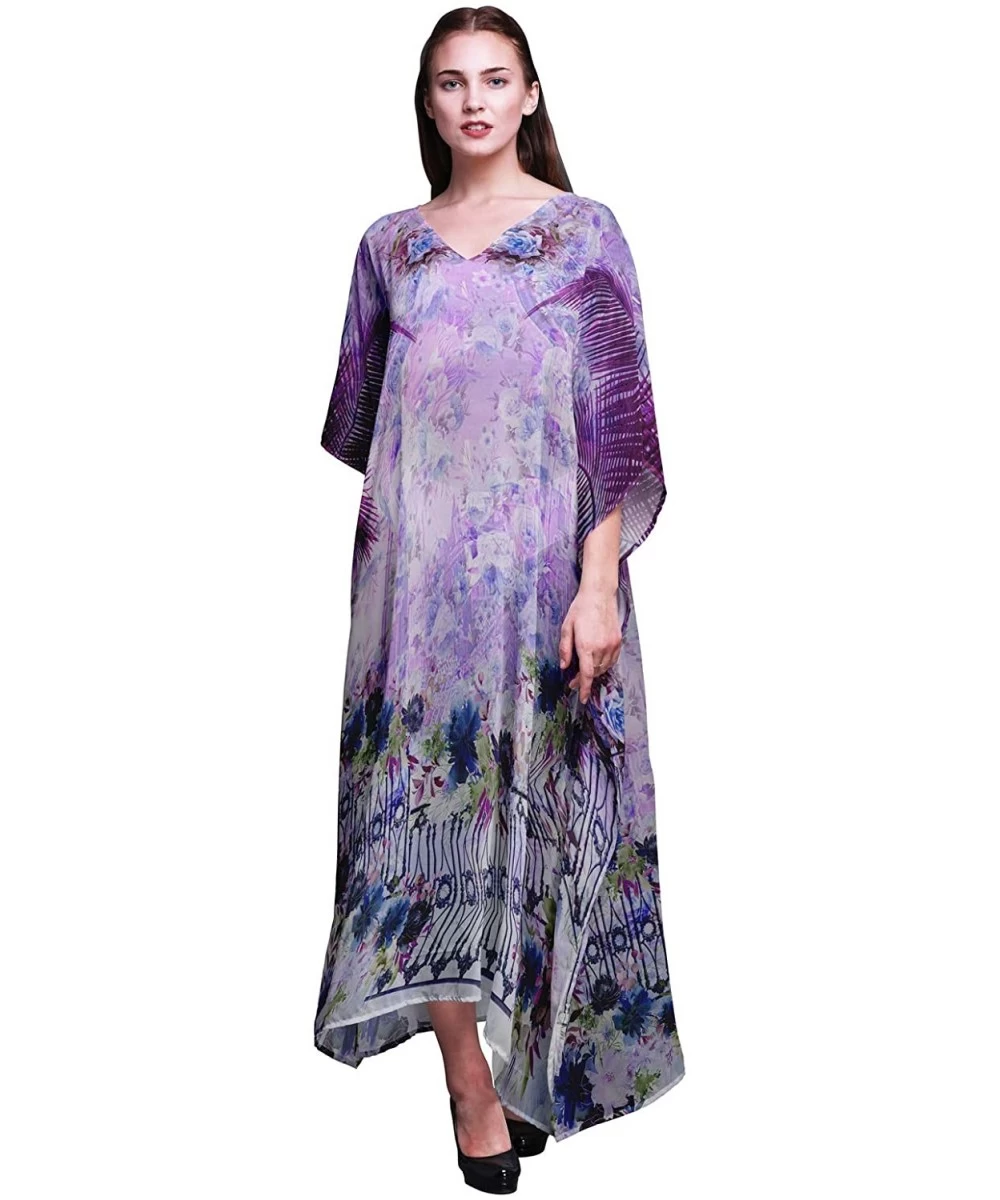 Cover-Ups Ladies Plus Size Kaftan Summer Wear Beach Coverup Kimono Caftan Lounge Wear Maxi Dresses - Light Purple - CJ18RIT6MO2