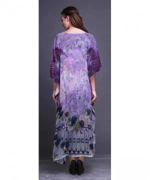 Cover-Ups Ladies Plus Size Kaftan Summer Wear Beach Coverup Kimono Caftan Lounge Wear Maxi Dresses - Light Purple - CJ18RIT6MO2