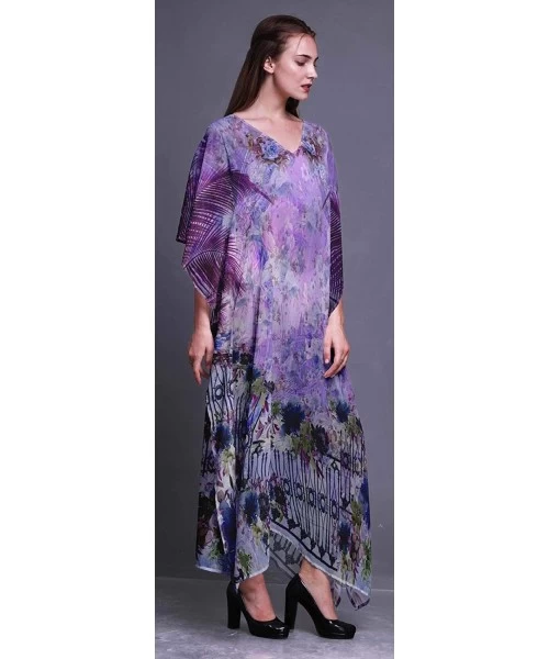 Cover-Ups Ladies Plus Size Kaftan Summer Wear Beach Coverup Kimono Caftan Lounge Wear Maxi Dresses - Light Purple - CJ18RIT6MO2