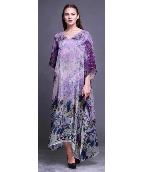 Cover-Ups Ladies Plus Size Kaftan Summer Wear Beach Coverup Kimono Caftan Lounge Wear Maxi Dresses - Light Purple - CJ18RIT6MO2