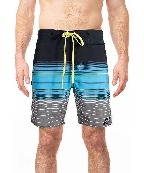 Board Shorts Mens Hibiscus Print Stretchable Camo Elastic Boardshort Swim Trunks - Black/Aqua - C018QHLKAIG