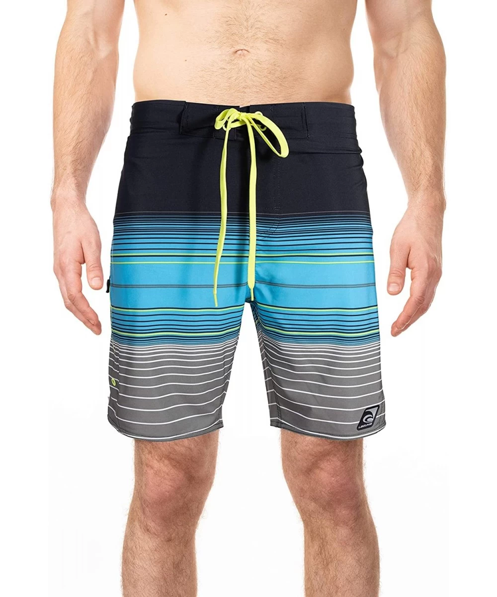 Board Shorts Mens Hibiscus Print Stretchable Camo Elastic Boardshort Swim Trunks - Black/Aqua - C018QHLKAIG