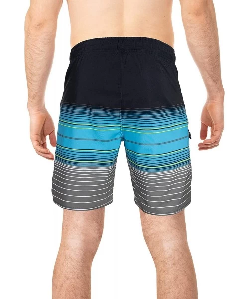 Board Shorts Mens Hibiscus Print Stretchable Camo Elastic Boardshort Swim Trunks - Black/Aqua - C018QHLKAIG