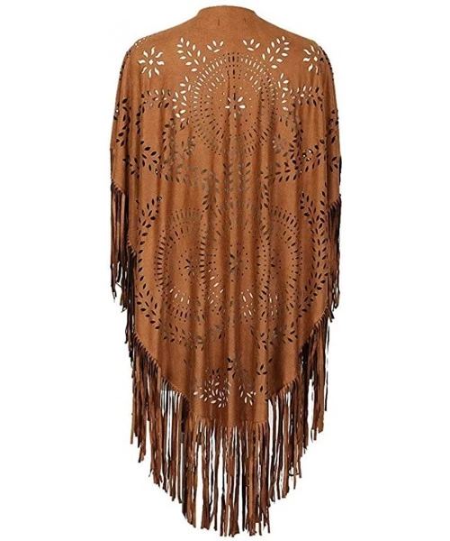 Cover-Ups Fringe Faux Suede Kimono Cape for Women- Sleeveless- V-Shape- Laser Cut Beach Cover ups- Elegant Soft Casual Shawl ...