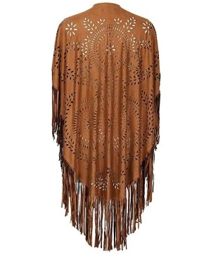 Cover-Ups Fringe Faux Suede Kimono Cape for Women- Sleeveless- V-Shape- Laser Cut Beach Cover ups- Elegant Soft Casual Shawl ...