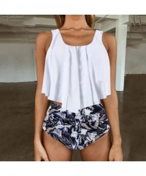 Rash Guards Womens Suits One/Two Pieces Flounce Top High Waist Bottom Tankini Sets Flowy Beach Swimwear - White (Set) - CB196...