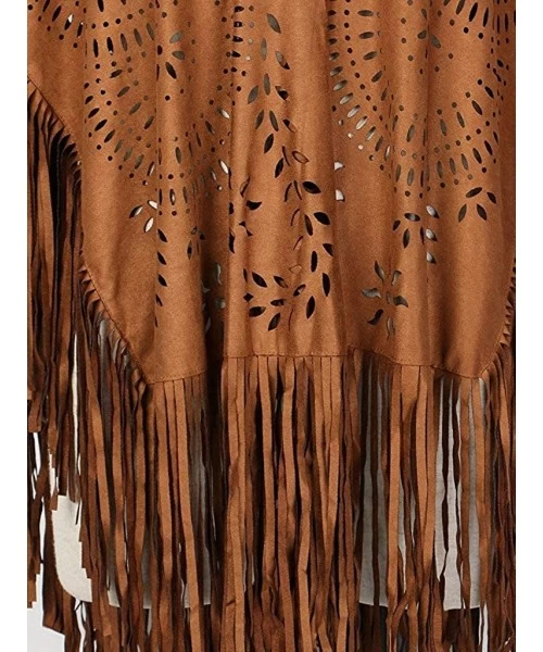 Cover-Ups Fringe Faux Suede Kimono Cape for Women- Sleeveless- V-Shape- Laser Cut Beach Cover ups- Elegant Soft Casual Shawl ...