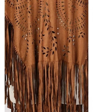 Cover-Ups Fringe Faux Suede Kimono Cape for Women- Sleeveless- V-Shape- Laser Cut Beach Cover ups- Elegant Soft Casual Shawl ...