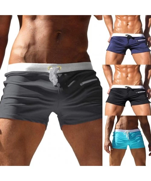 Briefs 2 PCS Men's Solid Color Swim Trunks Drawstring Pockets Slim Beach Shorts Swimwear Men's Swimwear Breathable Swimming S...